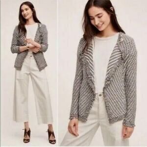 Anthropologie Textured Fringed Asymmetrical Cardigan-Neutral Knit-size M